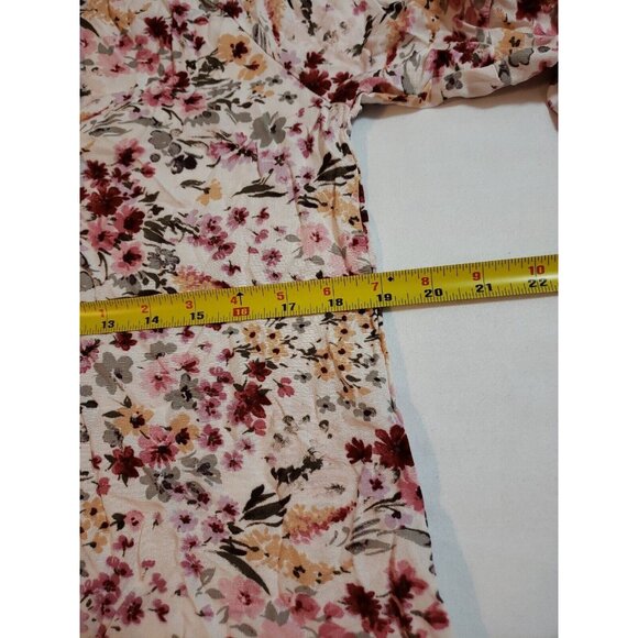 Andrée By Unit Red Olive & Mustard Floral Long Sleeve Blouse Tie Neck Size S - Picture 12 of 15